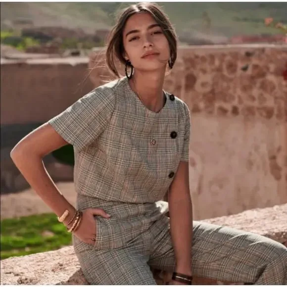 Sezane Tops Sezane Ida Blouse Print Of Wales Print Plaid